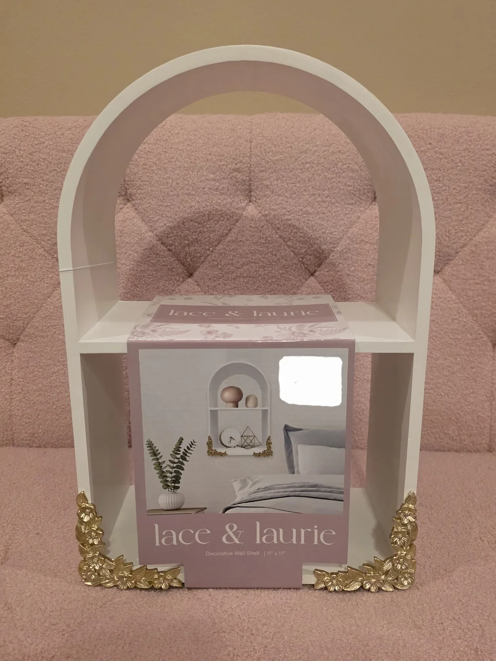 Lace & Laurie White Decorative Wall Shelf with Gold Accents